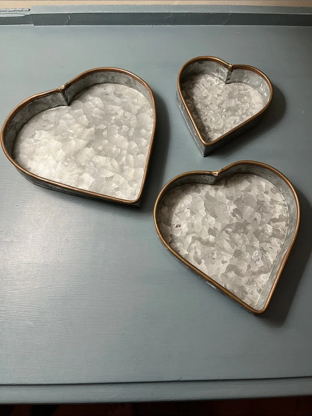 Galvanized Heart Trays with Bronze Trim